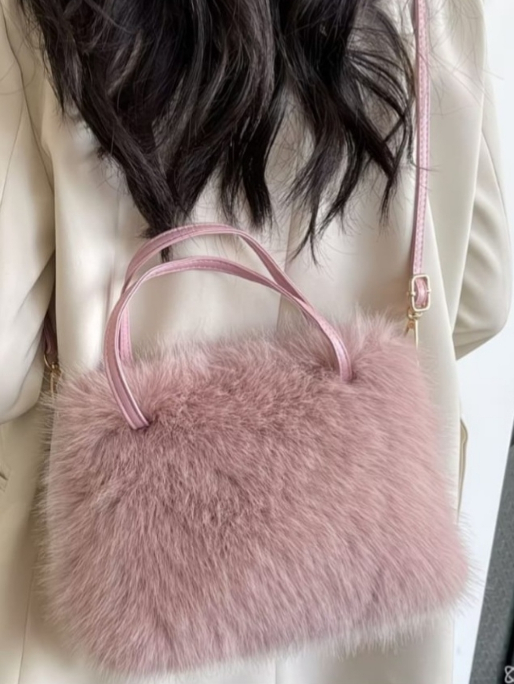 Brand New Plush Faux Fur Pink Crossbody Bag